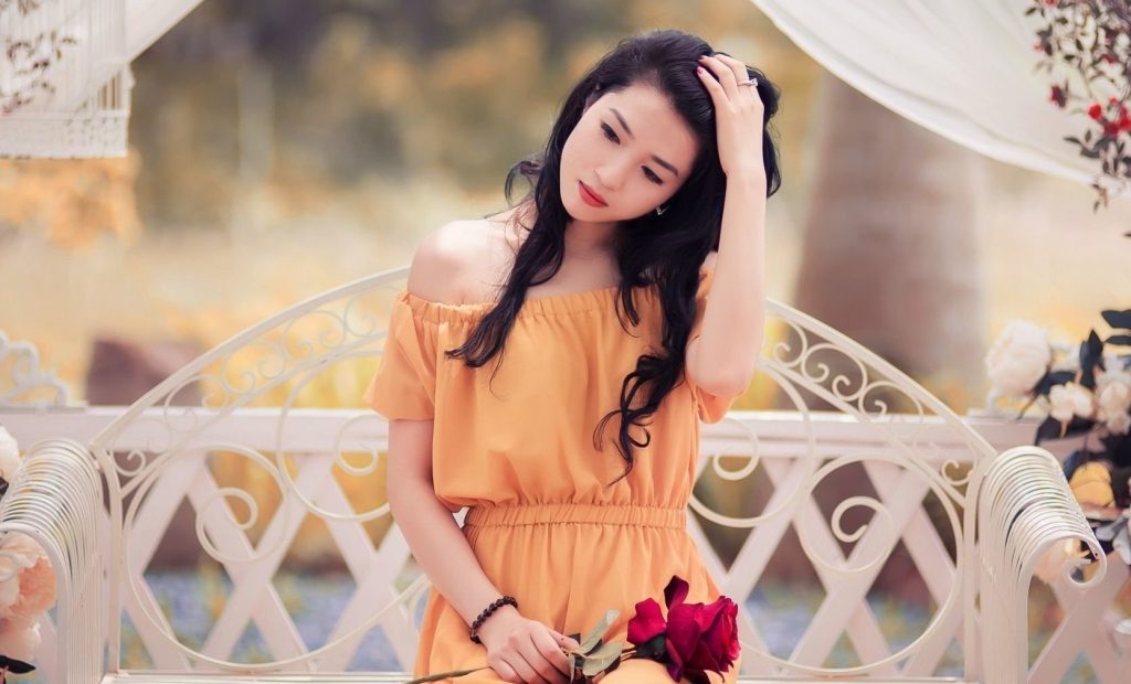 Orange Dress with a Peachy Lipstick